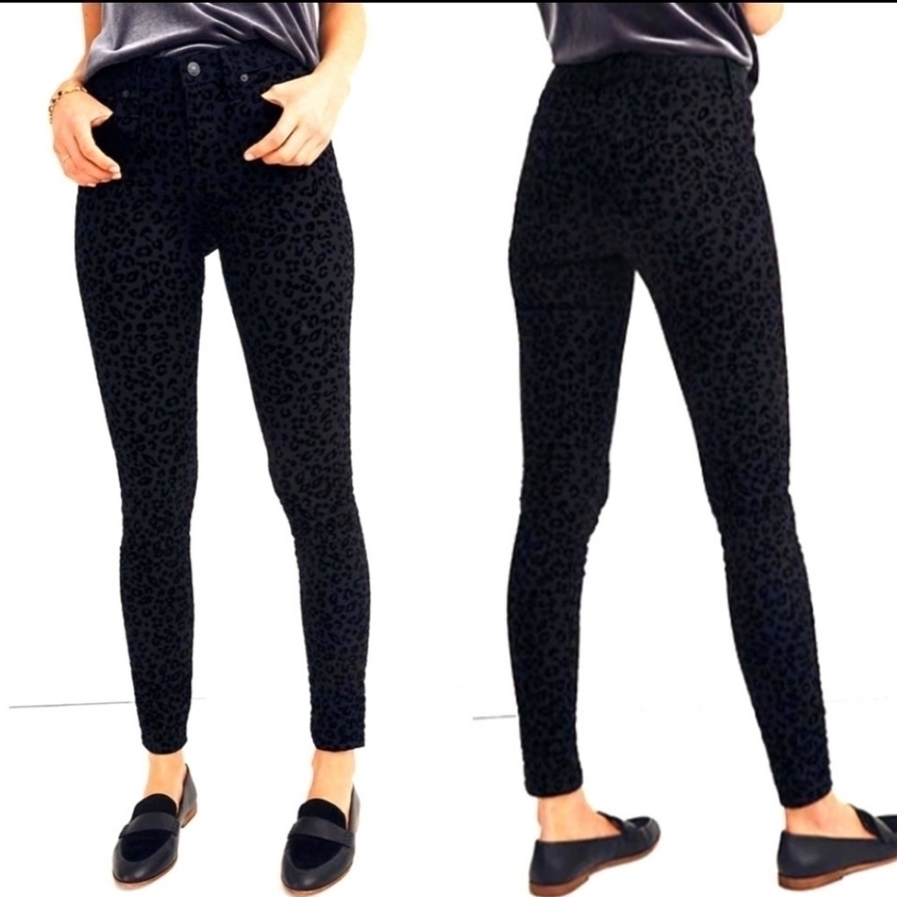 Madewell 9"mid rise skinny flocked leopard edition